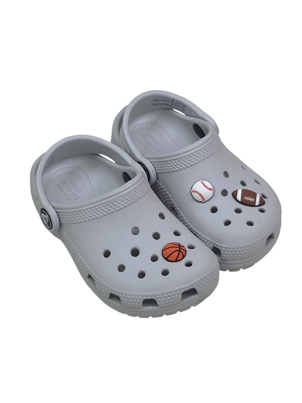 Crocs Classic Clogs Kids C8 Sports-Themed Charms Basketball Baseball & Football